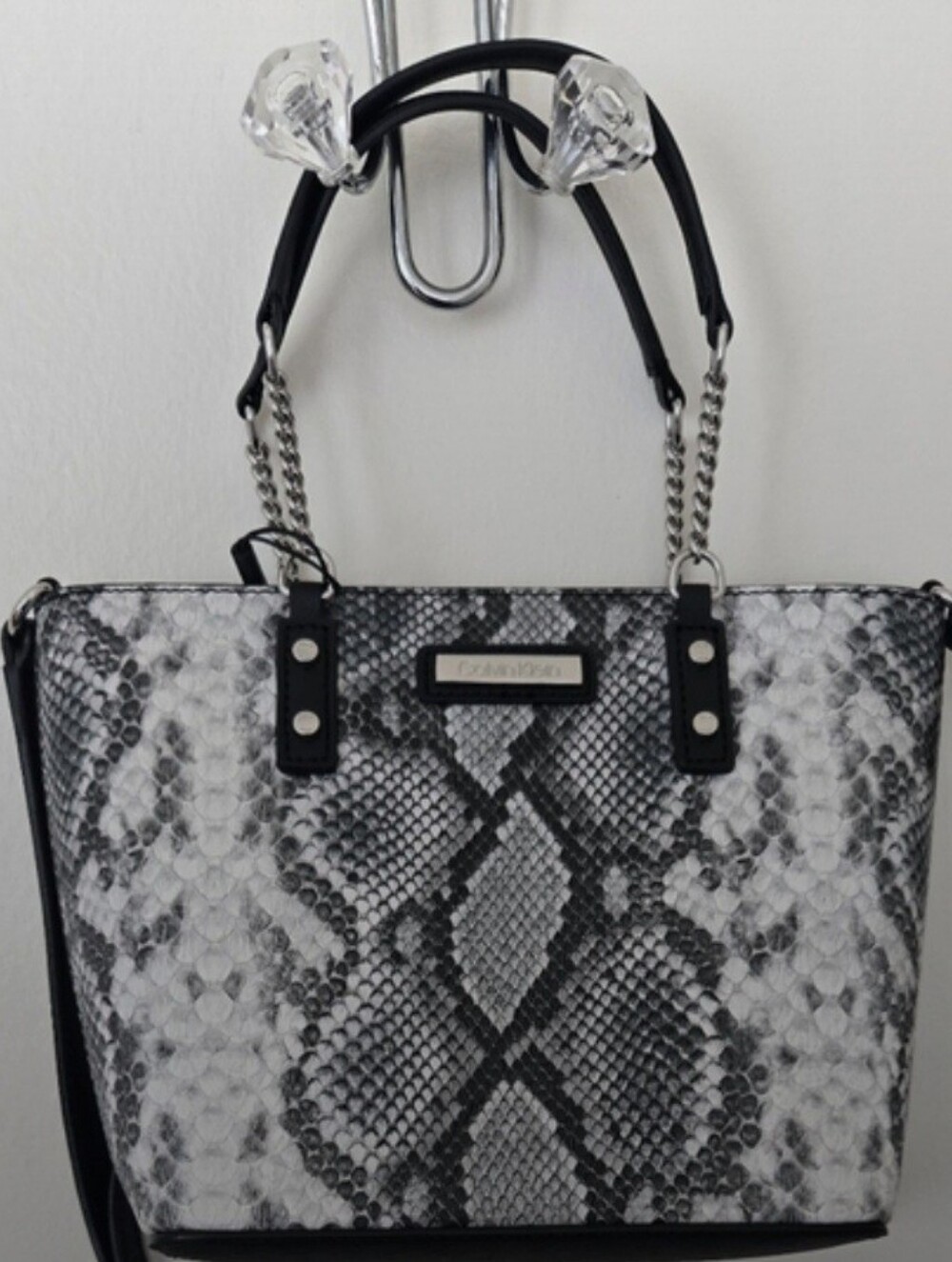 Calvin Klein Black & White Snake Print Crossbody Tote